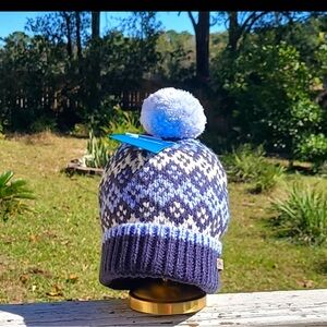 Columbia Blue and White Knit Pom-Pom Hat
